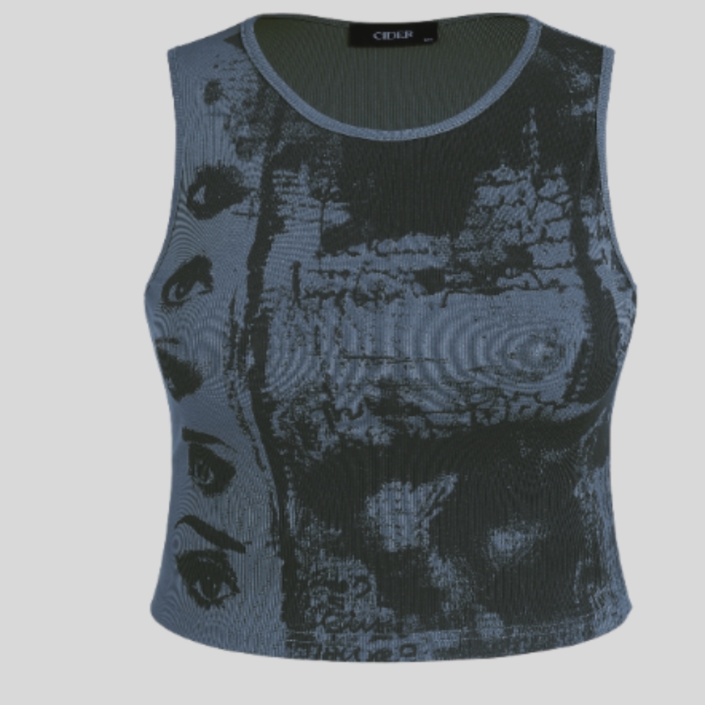 NWT/ Brand :Cider /black and gray with designs/crop tank /xs